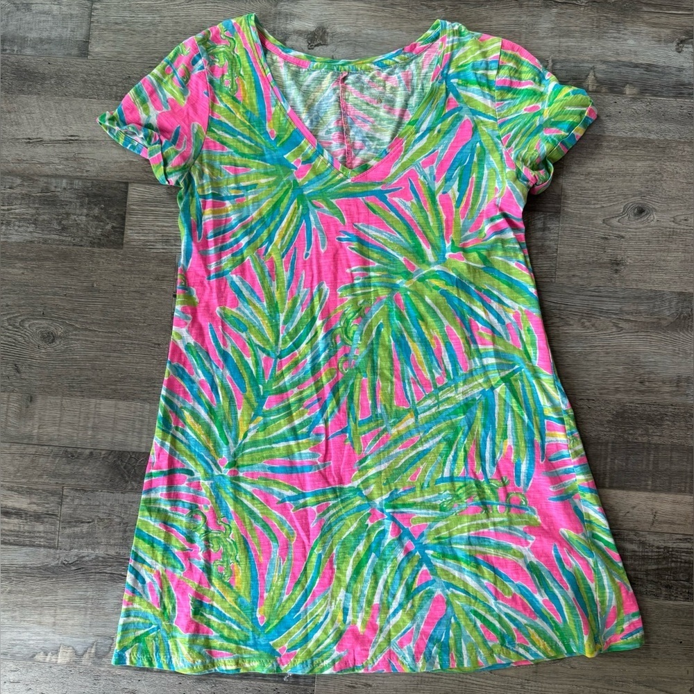 Lilly Pulitzer Jessica Short Sleeve Dress Royal Lime Tiki Pink Cotton Sz Small